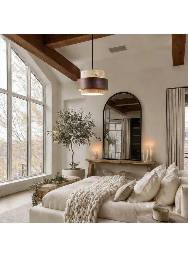 Modern Chandelier - a Luxurious Pendant Lamp with a geometric design in travertine stone and wood - an artistic wabi-sabi style decorative lamp for the living room, bedroom, and dining room, an elegant indoor lighting option for the home. - Image 4
